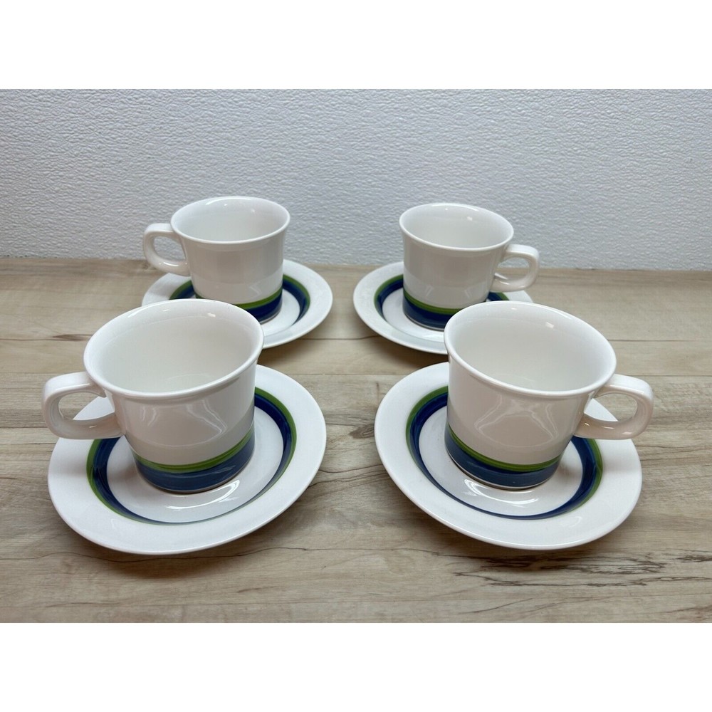 Vtg 1970s Noritake Porcelain Craftone Polka Set Of 4 Coffee Cups With Plates